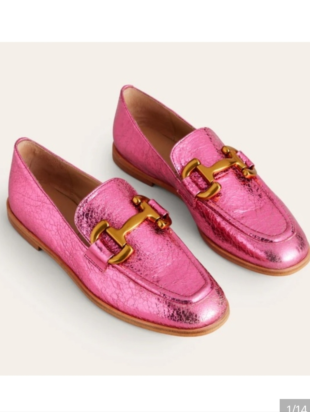 Boden Iris Snaffle Loafer Metallic Pink Leather Gold Buckle Size 40 / 9
